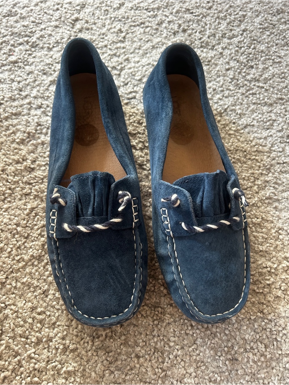 Navy Blue Suede Moccasin Loafers
